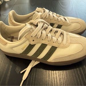 adidas Samba Sneakers in Beige with Olive Stripes